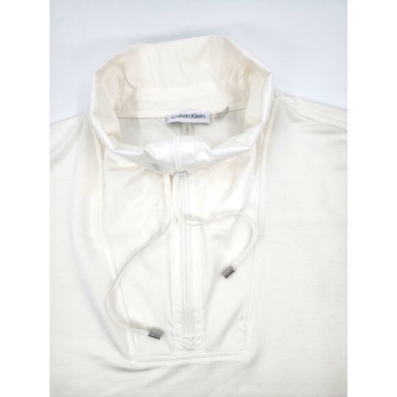 Calvin Klein White Half Zip Blouse Mock Neck Drawstring Top Size S - Picture 4 of 6